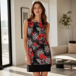 Alyx Woman Sleeveless Sheath Dress Black Red Floral Print Size 18W